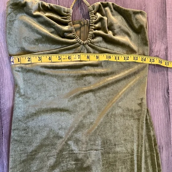 Sage Green velvet, halter, midi dress, large, NWT - Picture 6 of 10